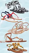 Crno-bijele sandale na vezanje Farm Rio/ Sandale s crvenim i plavim trakicama Manolo Blahnik/ Sandale s kristalićima Aquazurra/ Sandale na vezanje Zimmermann/ Sandale s pom-pom detaljem Dolce & Gabbana