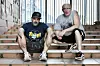 Zagreb, 230720. Nenad Simun (Target) i Srdjan Cuk (General Woo), clanovi hip hop skupine Tram 11, fotografirani pokraj stadiona u Maksimiru.