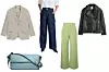 Laneni sako Arket (150 eura)/ cargo traperice The Frankie Shop (135 eura)/ torbica HVISK (99 eura)/ pletene hlače Cult Gaia; Zalando/kožna jakna H&M (139,99 funti)