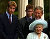 392853 17: Princes William and Harry and Prince Charles appear with The Queen Mother during celebrations to mark her 101st birthday August 4, 2001 in London. (Photo by Sion Touhig/Getty Images)