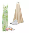 Duga slip haljina tie-dye uzorka Rat & Boa (241 eura)/ midi haljina američkog izreza Zara (229,90 kn)/ bijele tenisice Converse; Buzz (414 kn)/ sportske tenisice s detlajima u boji Nike; Noss (979 kn)