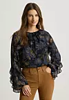 Lauren Ralph Lauren FLORAL RUFFLE-TRIM GEORGETTE BLOUSE - Bluza - navy multi - 213,55 eura