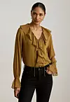 Lauren Ralph Lauren RUFFLE-TRIM CRINKLE GEORGETTE BLOUSE - Bluza - tobacco bronze - 193,64 eura