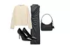 Zara pleteni kardigan (25,95 eura)/Mango cipele s potpeticom (69,99 eura)/Zara drapirana haljina (29,95 eura)/Prada torbica (1900 eura)