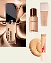 Prisme Libre Glow Serum Foundation s hijaluronskom kiselinom i ekstraktom citrusa, 59 € GIVENCHY/ Terracotta Le Teint Glow s vodicom narančinih cvjetova i arganovim uljem, 59 € GUERLAIN/ Super Boost Skin Tint tonirana krema s formulom za jedrinu i sjaj, 37 € MAKE UP FOR EVER