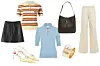 Kožna suknja By Malene Briger/ Polo majica Miu Miu/ Polo majica Bottega Veneta/ Torba Saint Laurent/ Cipele Roger Vivier/ Prsten Rainbow K/ Traperice Prada