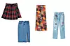 Minica od poliestera 9,99 € (75,27 kn) CROPP/ Traper suknja 19,99 € (150,60 kn) RESERVED/ Maksi suknja od viskoze 34,99 € (263,63 kn) H&M/Traperice s prišivcima 9,99 € (75,27 kn) BERSHKA