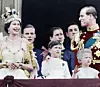 LONDON, UK: A colourised image showing how the Royal family celebrate the coronation of Queen Elizabeth II at Palace, front row from left to right, Queen Elizabeth, Prince Charles, Princess Anne, Prince Phillip. 1953. STUNNING COLOURISED PHOTOS from a new photobook Retrographic show the day the Queen was coronated with husband Philip by her side have emerged this week, on the Royal couple’s platinum wedding anniversary. Photos from the couple’s 70 years as husband and wife show the two at a string of state visits from around the world, with one image showing the two posing for a picture with former U.S. President John F Kennedy and first lady Jackie. / Public Domain / mediadrumworld.com, Image: 355777891, License: Rights-managed, Restrictions: , Model Release: no, Credit line: Public Domain / mediadrumworld.c / Media Drum World / Profimedia