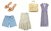 Natikače od umjetne kože Stradivarius (sada 229,90 kn)/ bermude od trapera Bershka (sada 199,90 kn)/ midi suknje točkastog uzorka Stradivarius (sada 199,90 kn) shopper pletena torba Zara (sa 299,90 kn na 199,90 kn)/ plisirana haljina s uzorkom Zara (sa 299,90 kn na 229,90 kn)