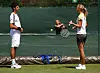 LONDON - JUNE 22: Novak Djokovic of Serbia (L) chats with Maria Sharapova of Russia (R) during training before the Wimbledon Lawn Tennis Championships at the All England Lawn Tennis and Croquet Club on June 22, 2008 in London, England. (Photo by Ryan Pierse/Getty Images)