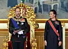TOPSHOT - King Haakon VIII of Norway (L) takes the oath as his daughter Crown Princess Ingrid Alexandra of Norway looks on during an oath-taking ceremony for the new king to Norway‘s constitution in the main chamber of the Norwegian Parliament, the Storting, in Oslo on September 1, 2026. (Photo by Lise Aserud/NTB/AFP)/Norway OUT