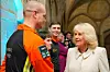 Britain‘s Queen Camilla (R) meets with members of the Wiltshire Air Ambulance upon her arrival to attend a Musical Evening at Salisbury Cathedral, in Salisbury, England, on February 8, 2024, to celebrate the work of local charities. (Photo by Kirsty Wigglesworth/POOL/AFP)