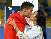 KIEV, UKRAINE - MAY 26: Cristiano Ronaldo of Real Madrid CF kisses hsi girlfriend Georgina Rodriguez as they celebrate his side victory following winning the UEFA Champions League final between Real Madrid and Liverpool on May 26, 2018 in Kiev, Ukraine. (Photo by David Ramos/Getty Images)