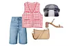 Bermude od trapera Levi's (525 kn)/ prsluk od tvida Mango (349,90 kn)/ duguljasta torbica Parfois (210 kn)/ natikače By Far (2600 kn)/ vizir s logom Dior; Matches Fashion (474 eura)