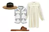 Šešir od slame Uterque (550 kn)/ prsluk gingham uzorka Sea; Matches Fashion (440 eura)/ haljina od popelina Sea; Matches Fashion (440 eura)/ natikače Tory Burch; Karla (1590 kn)