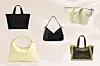 Crna prošivena satenska shopper torba Replay (135,00 eura), Bež velika torba Bottega Veneta (4,400 eura), Crna rokerska vrećasta torba Zara (39,95 eura), Bijela shopper torba od tehničke tkanine Zara (25,95 eura), Smeđa torba od umjetnog janjećeg runa Zara (39,95 eura)