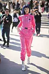 PARIS, FRANCE - FEBRUARY 27: Sita Abellan is seen wearing pink GCDS overall outside Maison Margiela during Paris Fashion Week Womenswear Fall/Winter 2019/2020 on February 27, 2019 in Paris, France. (Photo by Christian Vierig/Getty Images)