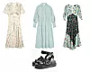 Haljina cvjetnog uzorka £29.99/ haljina dugih rukava s naborima £35.10/ haljina šarenog uzorka £36.00/ chunky sandale £26/ sve Top Shop