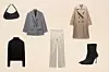 Crna torbica s logom Replay (125,00 eura), Crna majica s visokim ovratnikom Zara (8,95 eura), Oversize sivi sako na preklop Zara (39,95 eura), Trapez hlače od samta Zara (29,95 eura), Mekani predimenzionalni kaput Zara (59,95 eura), Polučizmice s potpeticom od tekstila Zara (29,95 eura)