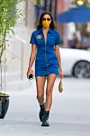 09/04/2020 Irina Shayk is pictured stepping out in New York City. The 34 year old Russian supermodel wore a yellow face mask, blue Chrome Hearts mini dress, and black boots.,Image: 556303699, License: Rights-managed, Restrictions: NO usage without agreed price and terms. Please contact sales@theimagedirect.com, Model Release: no, Credit line: TheImageDirect.com / The Image Direct / Profimedia