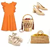 Pletena haljina s volanima Zara, 229,90 kn/ slingback cipele od rafije Stradivarius 199,90kn/ platforme od rafije Stradivarius 229,90 kn/ pletena bucket torba Mango, 299,90 kn/ pletena torba od rafije Zara 299,90 kn