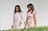 WASHINGTON, DC - JUNE 25: (AFP OUT) First lady Melania Trump (R) and Queen Rania of Jordan walk the colonnade of the White House on June 25, 2018 in Washington, DC. (Photo by Olivier Douliery-Pool/Getty Images)