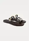 Stradivarius FLAT WITH METAL DETAIL - Sandale s remenom u obliku slova T - brown - 25,99 eura