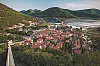 Ston - old town in Croatia, Peljesac. Golden hour.