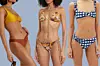 Sjajni kupaći kostim Zimmermann (1560 kn)/ bikini s uzorkom Nanushka; Mytheresa (135 eura)/ karirani kupaći kostim Jacquemus (175 eura)