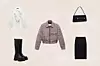 Bluza sa žaboom i bisernim gumbima Zara (25,95 eura), Any Empire visoke čizme Replay (168,00 eura), Torbica sa sitnim zakovicama Replay (135,00 eura), Midi suknja od rastezljive tkanine s naglašenim prošivima Zara (29,95 eura)