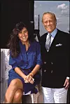 Portrait of Italian fashion designers, Gucci board member Patricia Gucci and her father, designer Gucci Shop chairman Aldo Gucci (1905 - 1990), as they pose together on a terrace of their office (on 5th Avenue), New York, New York, July 2, 1982. (Photo by Michel Delsol/Getty Images)