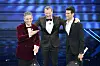 SANREMO, ITALY - FEBRUARY 05: Rosario Fiorello, Amadeus and Novak Djokovic attend the 70° Festival di Sanremo (Sanremo Music Festival) at Teatro Ariston on February 05, 2020 in Sanremo, Italy. (Photo by Daniele Venturelli/Getty Images)