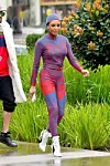 Mel B wears a futuristic looking outfit on her way to judge America's got Talent in Pasadena. Her printed ensemble came full with a hood. she was joined by her friend Gary. 22 Mar 2018, Image: 366702673, License: Rights-managed, Restrictions: World Rights, Model Release: no, Credit line: Snorlax / MEGA / The Mega Agency / Profimedia
