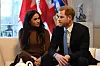 LONDON, UNITED KINGDOM - JANUARY 07: Prince Harry, Duke of Sussex and Meghan, Duchess of Sussex gesture during their visit to Canada House in thanks for the warm Canadian hospitality and support they received during their recent stay in Canada, on January 7, 2020 in London, England. (Photo by DANIEL LEAL-OLIVAS - WPA Pool/Getty Images)