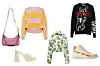 Torbica s lancem Zara (299,90 kn)/ majica na pruge Stella McCartney; Mytheresa (750 eura)/ mules natikače na petu Zara (449 kn)/ majica s uzorkom Zara (199,90 kn)/ pletena majica Weekday; Zalando (415 kn)/ tenisice od veganske kože Saye (188 dolara)