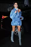 New York, NY - Model, Olivia Culpo arrives to Gigi's denim themed bday party donning an oversized denim jacket/dress. The real attention grabber here is Olivia's sparkling knee high boots! Pictured: Olivia Culpo *UK Clients - Pictures Containing Children Please Pixelate Face Prior To Publication*, Image: 427523667, License: Rights-managed, Restrictions: , Model Release: no, Credit line: JosiahW / BACKGRID / Backgrid USA / Profimedia