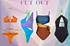 Cut Out bikini Zara (139,90 kn + 129,90 kn)/ asimetrični kupaći kostim The Attico (3242 kn)/ kupaći kostim s prorezom Zimmerman; Farfetch (353 eura)/ kupaći kostim Nensi Dojaka; Matchesfashion (491 eura)