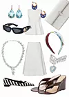 Naušnice Mateo/ Top i suknja Khaite/ Naušnice Maison Mayle/ Torbica Savette/ Sunčane naočale Valentino/ Rajf za kosu Etro/ Ogrlica Khaite// Prsten Kamyen/ Balerinke Manolo Blahnik/ Japanke na petu Gianvito Rossi/