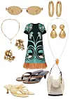 Sunčane naočale Valentino/ Naušnice Jennifer Fisher/ Ogrlica Lucy Delius/ Naušnice Le Maire/ Haljina La Double J/ Naušnice Phoebe Philo/ Ogrlica Jia Jia/ Natikače Jude/ Natikače Manolo Blahnik/ Torba Alaïa