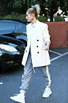 Beverly Hills, CA - Justin Bieber and Hailey Baldwin grab a quick bite to eat at South Beverly Grill after an all-day photoshoot in the nearby Hollywood Hills. After sporting a variety of spiffy outfits and swimsuits, the newlyweds opted for casual and comfy, with Justin sporting a grey Fear of God hoodie, and Hailey in a white blazer and crop top, and both wearing matching grey sweatpants. The pair could later be seen leaving in Justin's grey Lamborghini. Pictured: Hailey Baldwin *UK Clients - Pictures Containing Children Please Pixelate Face Prior To Publication*,Image: 400462384, License: Rights-managed, Restrictions: , Model Release: no, Credit line: Dream team / BACKGRID / Backgrid USA / Profimedia