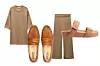 Tunika od pamučnog pletiva 29,95 € ZARA/ Hlače od pamučnog pletiva 35,95 € ZARA/ Kožnate mokasinke Pikolinos 121,50 € RODEA/ Natikače Högl 169,90 €