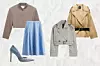 Kratki sako od viskoze 69,99 € MANGO/ Suknja od poliestera 34,99 € H&M/ Salonke od trapera sa štrasom 105 € ALDO/ Jakna od pamuka i poliestera 49,95 € ZARA/ Jakna od pamuka i poliestera 49,95 € ZARA