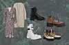 Midi haljina Ganni; garderoba Concept Store (1950 kn)/ pleteni kardigan H&M (40 eura)/ crne čizme na vezanje Reserved (299,90 kn)/ gumirane čizme mat izgleda Ecco Shoes (1119 kn)/ niske čizme na vezanje Proenza Schouler; Heraldi men&women web shop (3800 kn)/ kožne čizme Mango (449 kn)