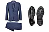 Slim fit karirano trodijelno odijelo od djevičanske vune, 799 € (6020,07 kn). Kožne Derby cipele s kontrastnim šavovima, 699 € (5266,62 kn)
