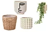 Pletena lončanica Ikea (39 kn)/mala lončanica s licem H&M Home (14,99 eura)/lončanica s mjehurićima H&M Home (20 eura)/tegla za cvijeće Jysk (25 kn)