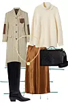 Dugi kaput Acne Studios (8255 kn)/ dolčevita od kašmira Mango (1199 kn)/ čizme od kože Massimo Dutti (1599 kn)/ satirana suknja Max Mara (976 kn)/ ogrlica Loren Stewart (3602 kn)/ torbica By Malene Birger; Garderoba (2000 kn)