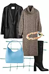 Kožni sako Uterque (2190 kn)/ duga pletena haljina Massimo Dutti (1199 kn)/ narukvica Lauren Rubinski (3820 eura)/ torbica Mansur Gavriel (3715 kn)/ visoke kožne čizme Mango (999,90 kn)