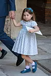 LONDON, ENGLAND - JULY 09: Princess Charlotte of Cambridge leaves after Prince Louis of Cambridge's christening at the Chapel Royal, St James's Palace, London on July 09, 2018 in London, England. (Photo by Dominic Lipinski - WPA Pool/Getty Images)