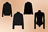 Pulover visokog ovratnika i dugih rukava s ukrasnim metalnim gumbima i rebrastim porubima Zara (22,95 eura), Crna dolčevita Rag & Bone (195 eura), Crna dolčevita Zara (22,95 eura), Crna dolčevita u obliku bodija Alaia (1990 eura)