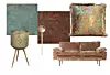 Taginina pločica Metal Corten od gres porculana, 120x120 cm, od 52,50 €/m2 ARDEO PLAM/ Taginina pločica Metal Oxide od gres porculana, 120x120 cm, od 52,50 €/m2 ARDEO PLAM/ Jastuk antički Fringe, 45x45 cm, 39 € KARE/ Posuda za biljke Botanique L, 28,5 x 53 cm, noge 29,5 cm, 78 € GNIJEZDO/ Fein duga žličica, 3x0,5x18 cm, 15 € DIZAJNHOLIK/ Sofa Retro Velvet Corduroy Aged Gold, 175x94x83 cm, 2075 € GNIJEZDO